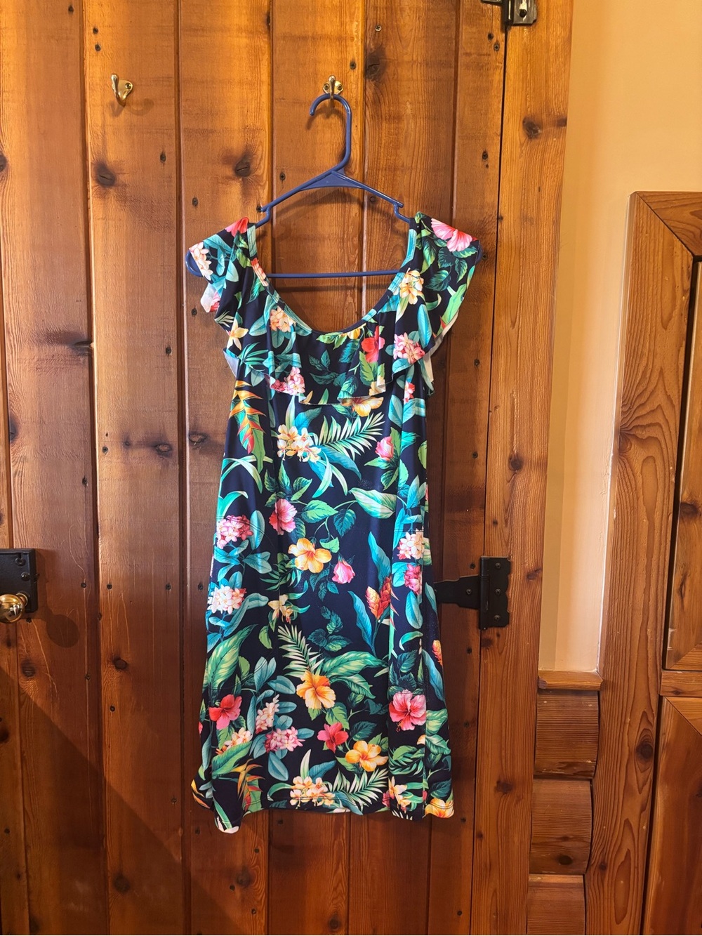 Tommy Bahama Navy Floral Ruffle Off-Shoulder Dress